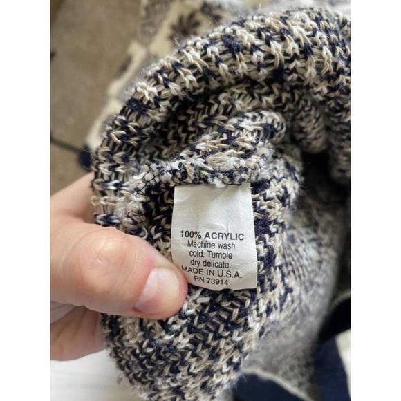 ⭐ 3/$15 Vintage Alfred Dunner Petite Medium Navy Blue White Geometric Sweater - Picture 8 of 9